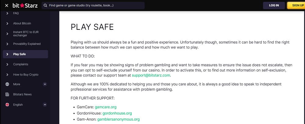 Bitstarz Casino Safe Gaming