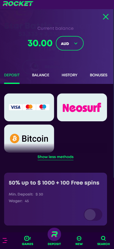 payment methods Casino Rocket