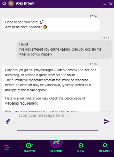support team on casino-rocket