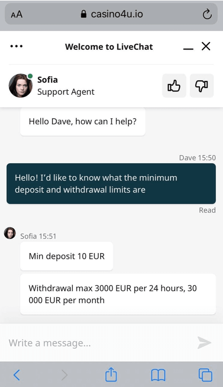 Casino4u Customer Service