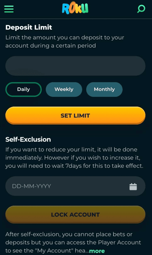 Deposit Limits of Roku Casino