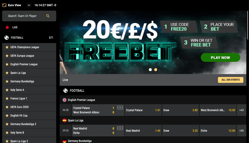 Million Vegas Casino betting menu