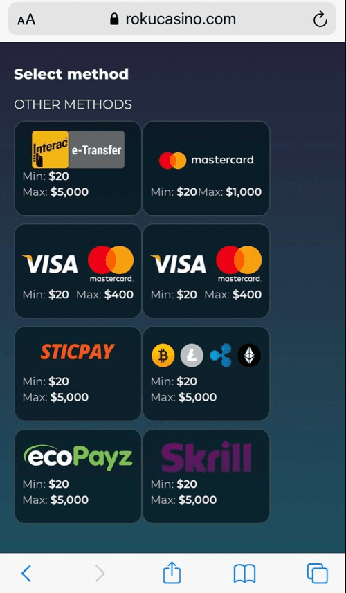 Payment methods Roku