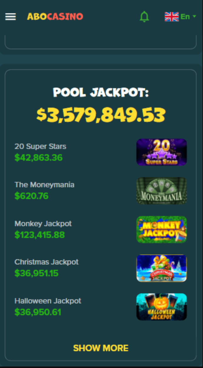 Pool jackpot in Abocasino