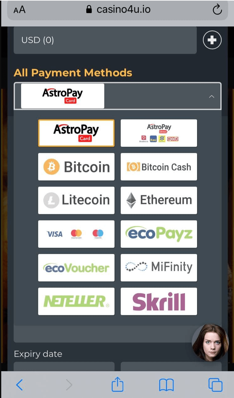 Casino4u payment methods