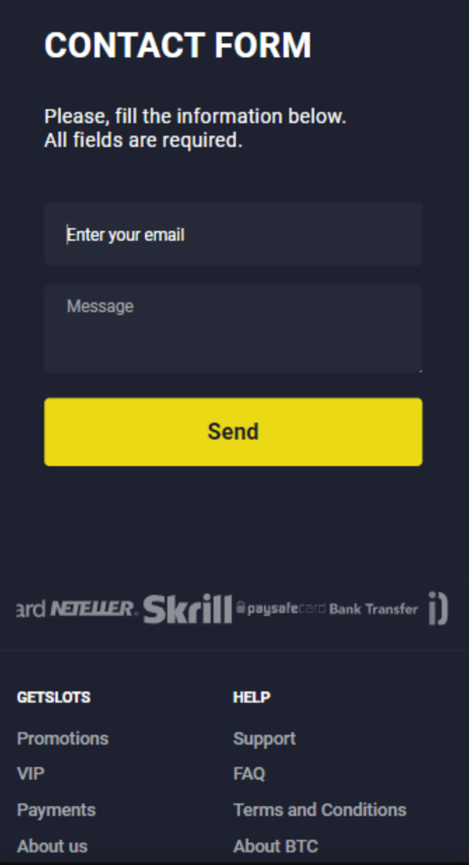 contact form screen getslots