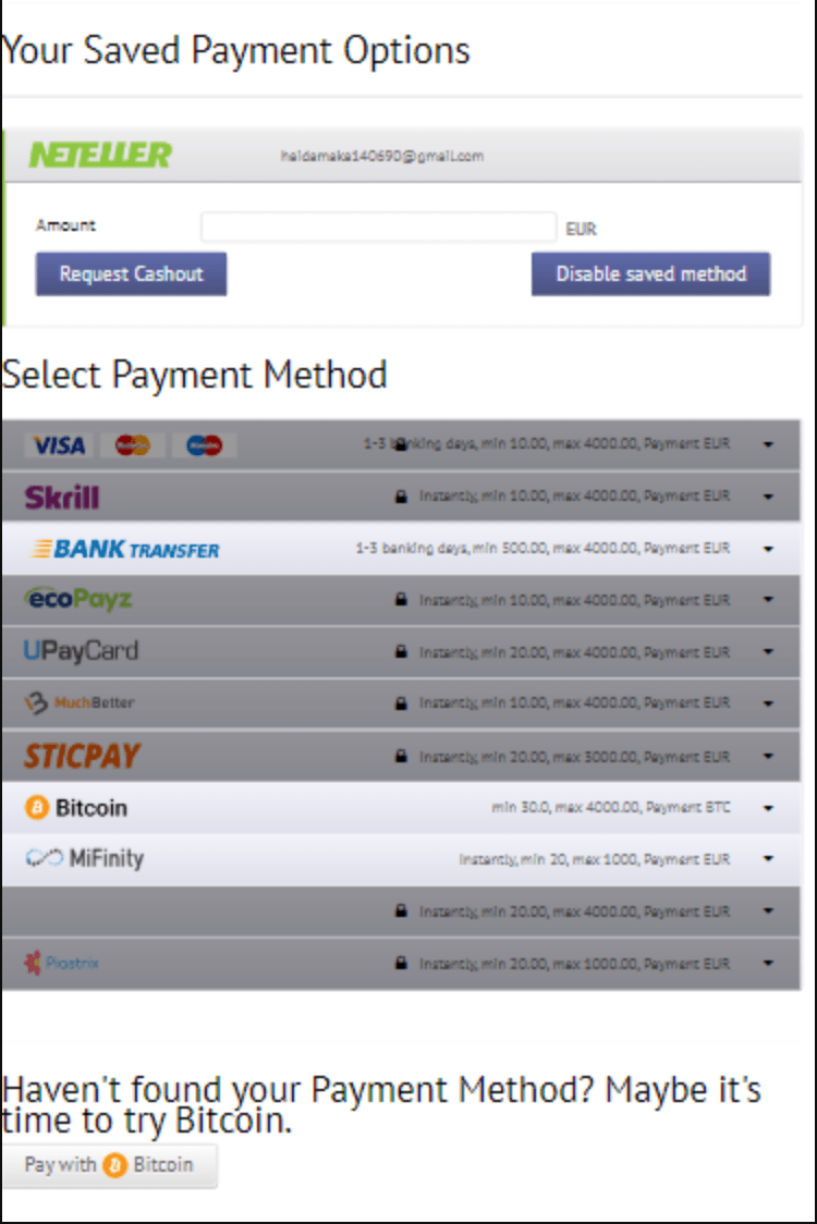 Cleopatra casino payment methods