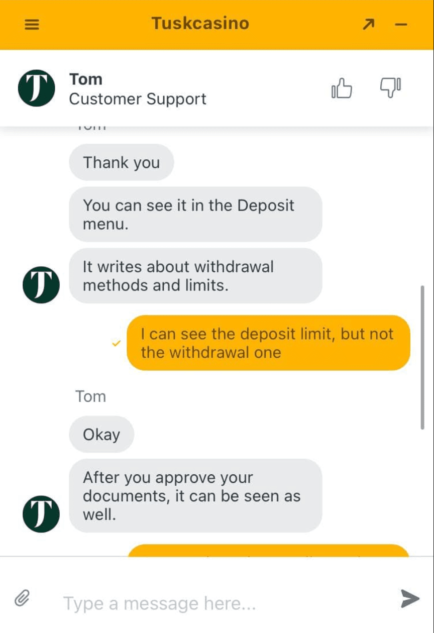 Support on tusk-casino